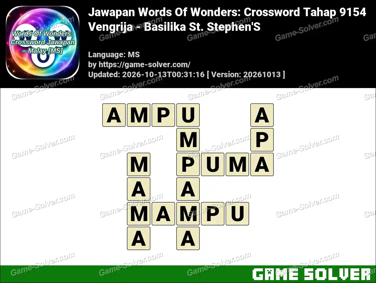 Jawapan Words Of Wonders: Crossword Tahap 9154 – Vengrija – Basilika St. Stephen’S